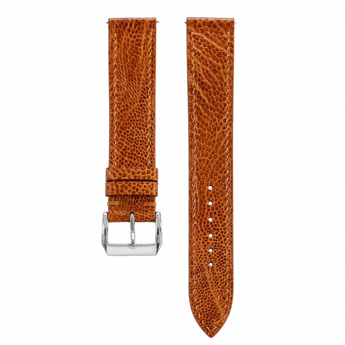 Flat Golden Cognac Ostrich Leg Leather Watch Strap