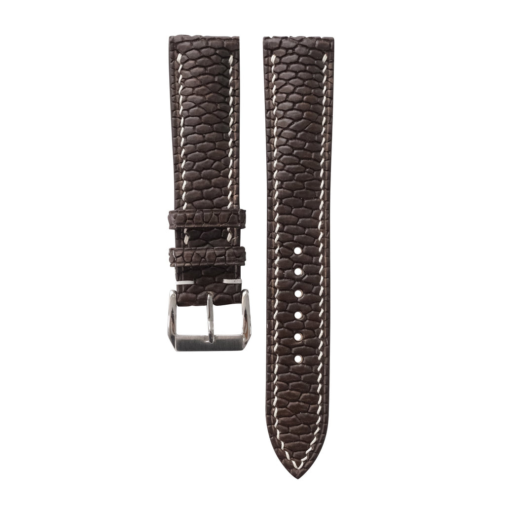 Patina Chocolate Brown Beaver Tail Leather Watch Strap