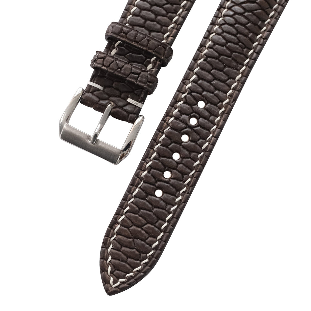 Patina Chocolate Brown Beaver Tail Leather Watch Strap