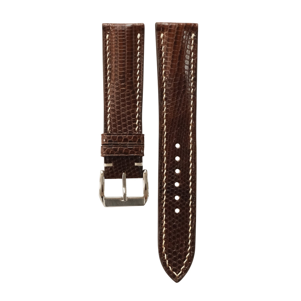 Padded Chocolate Brown Lizard Leather Watch Strap