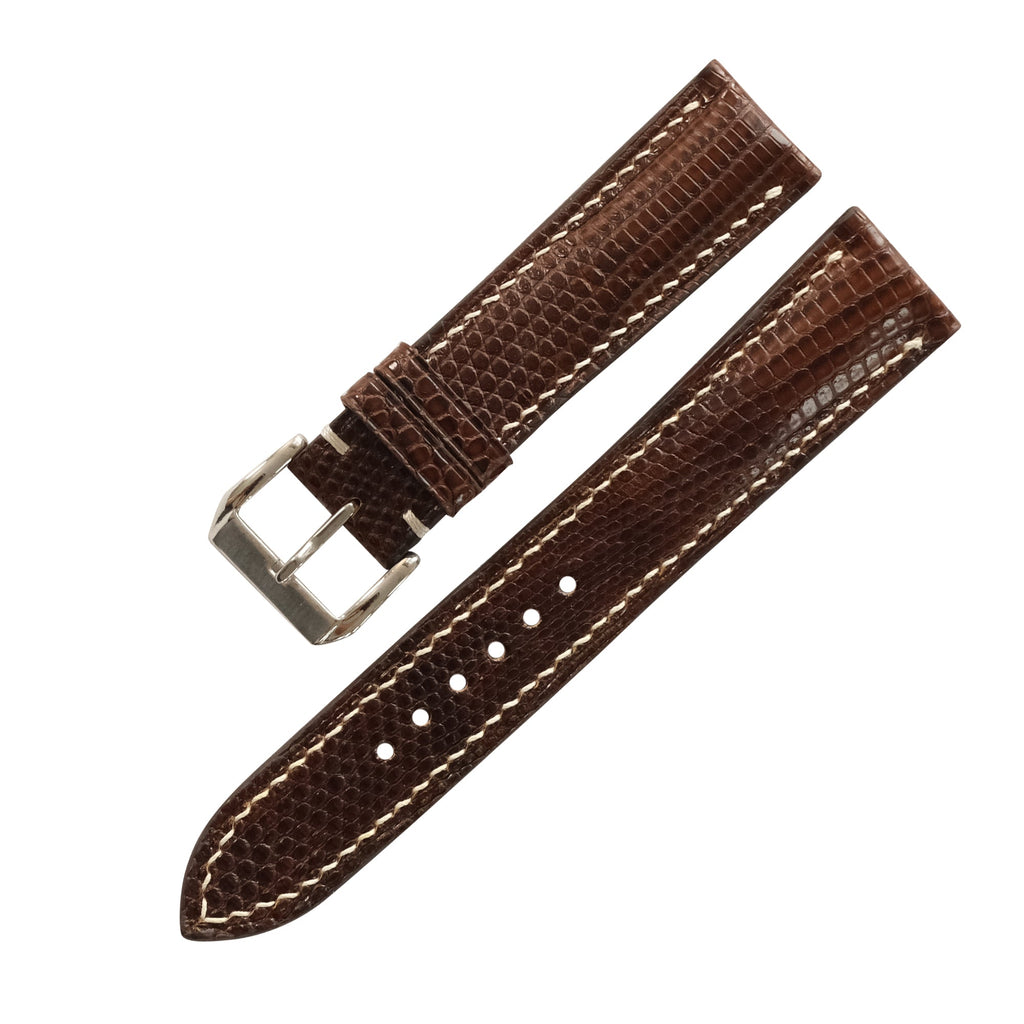 Padded Chocolate Brown Lizard Leather Watch Strap