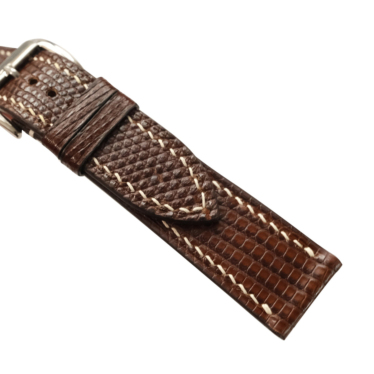 Padded Chocolate Brown Lizard Leather Watch Strap