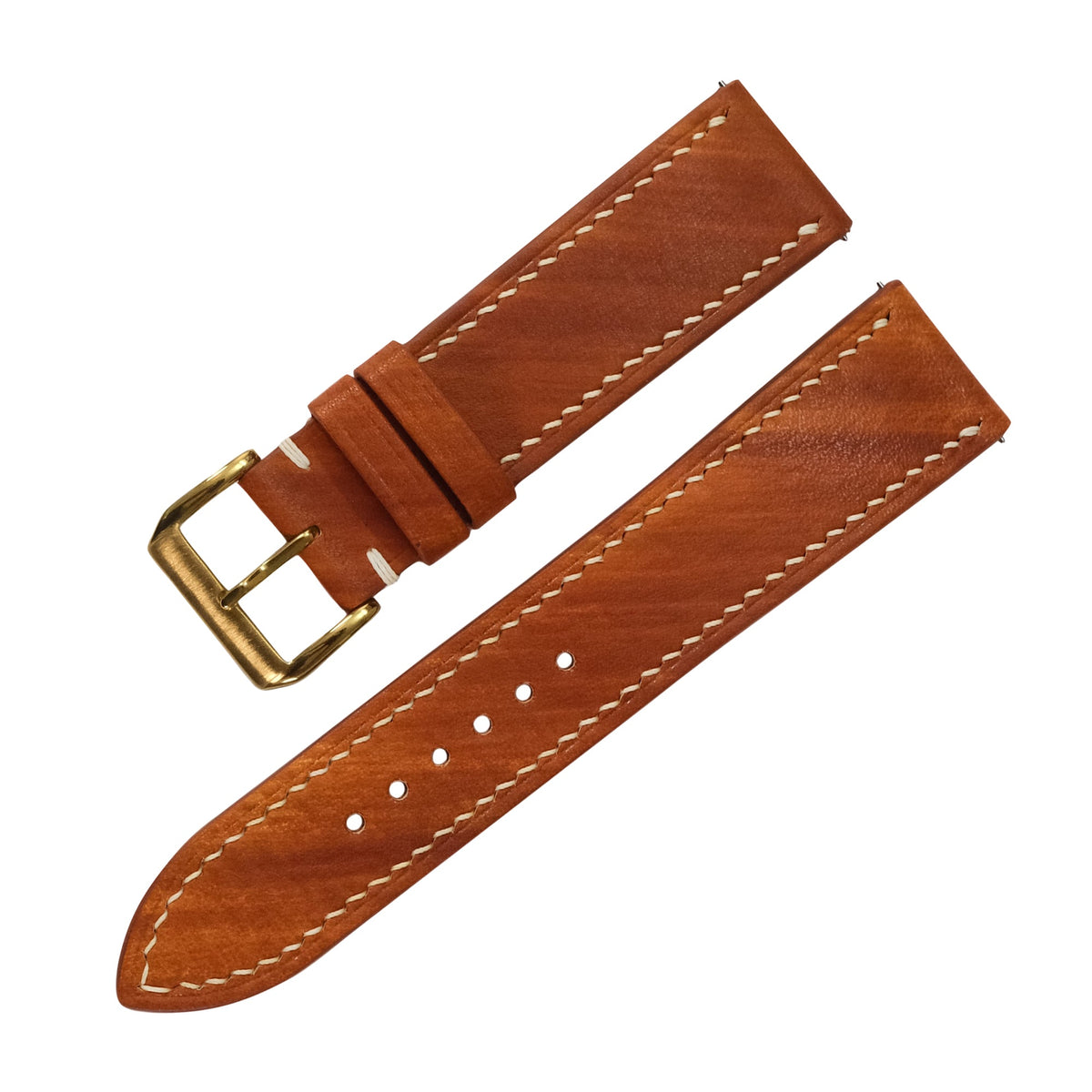 Cognac Brown Patina Vegetable Tanned Leather Watch Strap