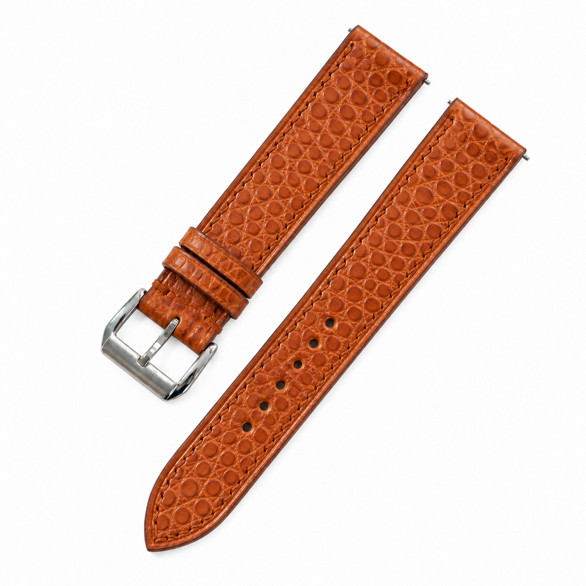 Cognac Orange Small Round Scale Alligator Leather Watch Strap
