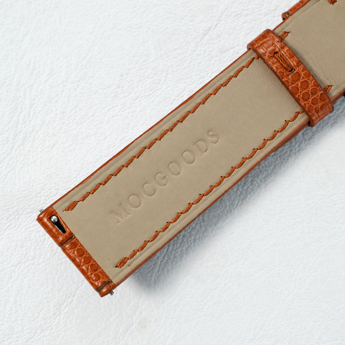 Cognac Orange Small Round Scale Alligator Leather Watch Strap