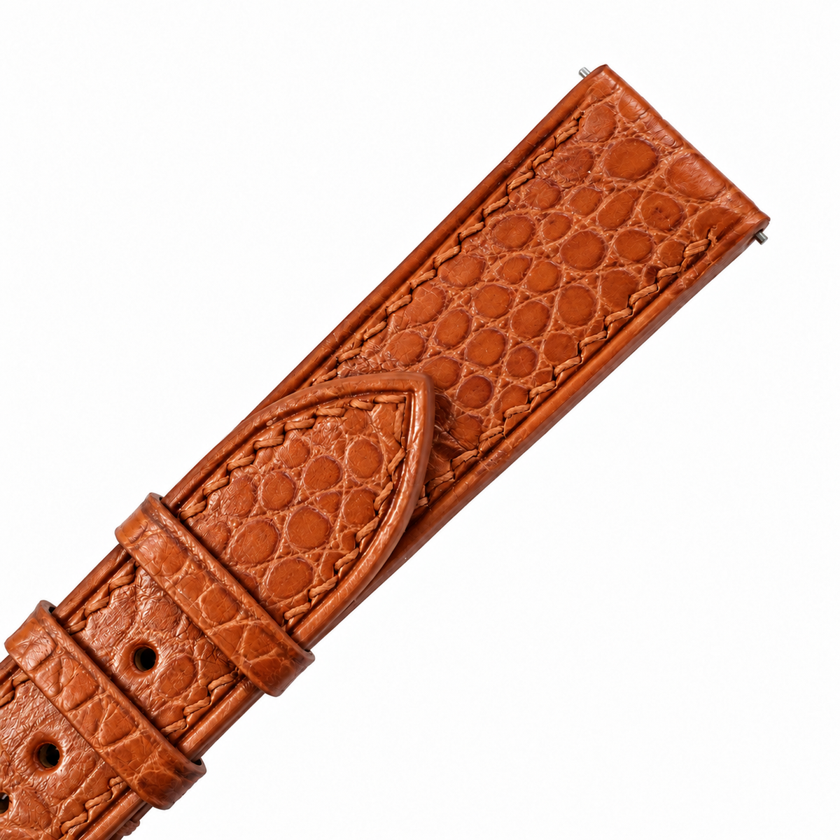 Cognac Orange Small Round Scale Alligator Leather Watch Strap