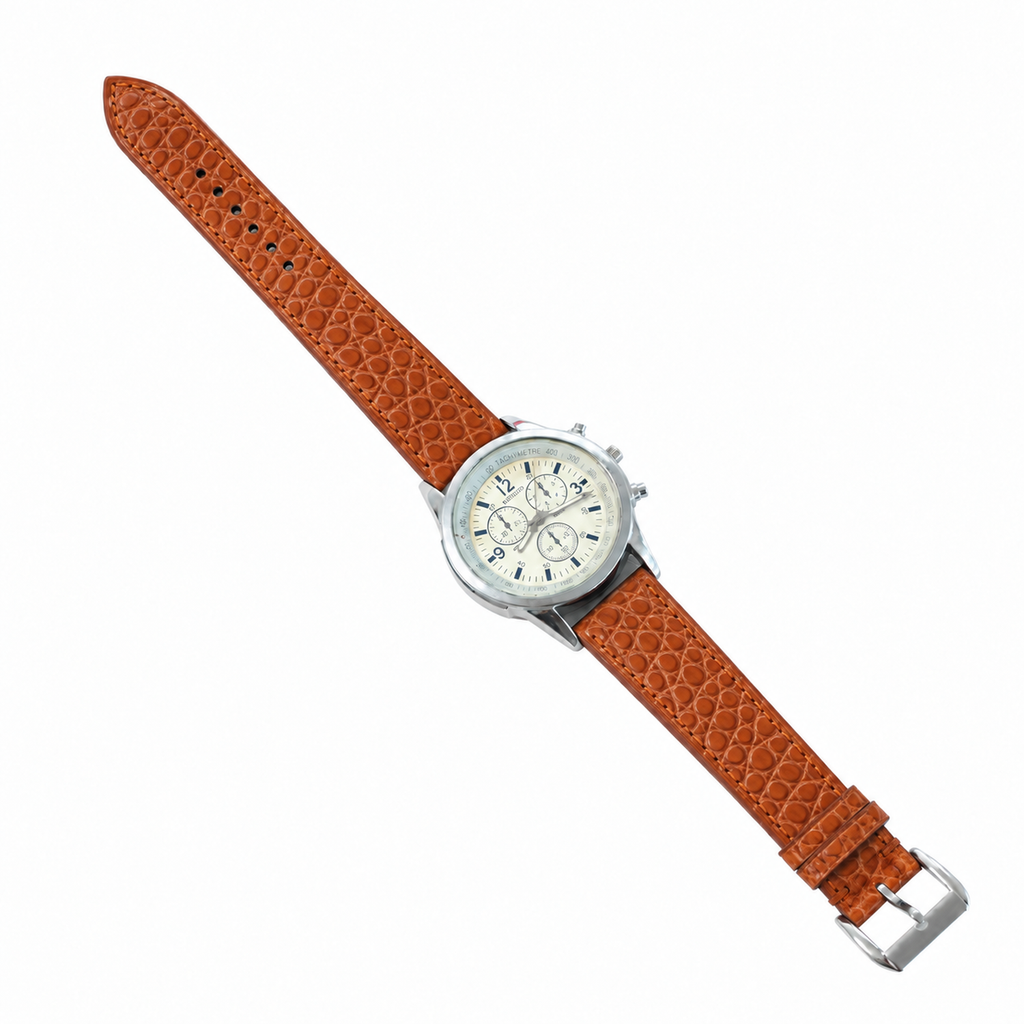 Cognac Orange Small Round Scale Alligator Leather Watch Strap