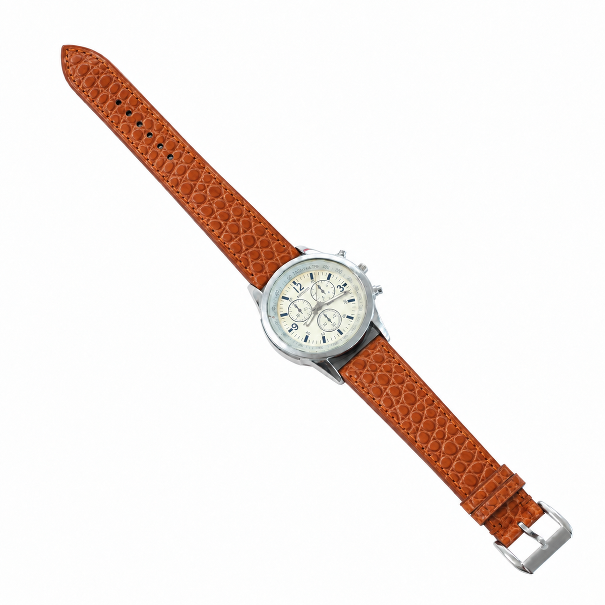 Cognac Orange Small Round Scale Alligator Leather Watch Strap