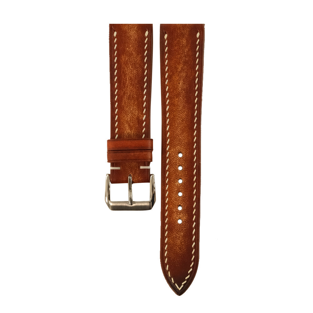 Flat Cognac Patina Vegetable Tanned Leather Watch Strap