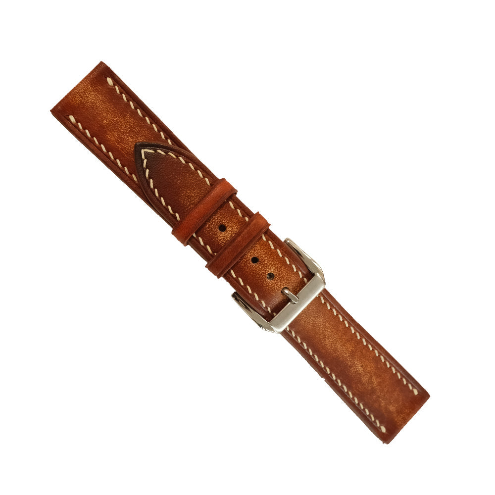 Flat Cognac Patina Vegetable Tanned Leather Watch Strap