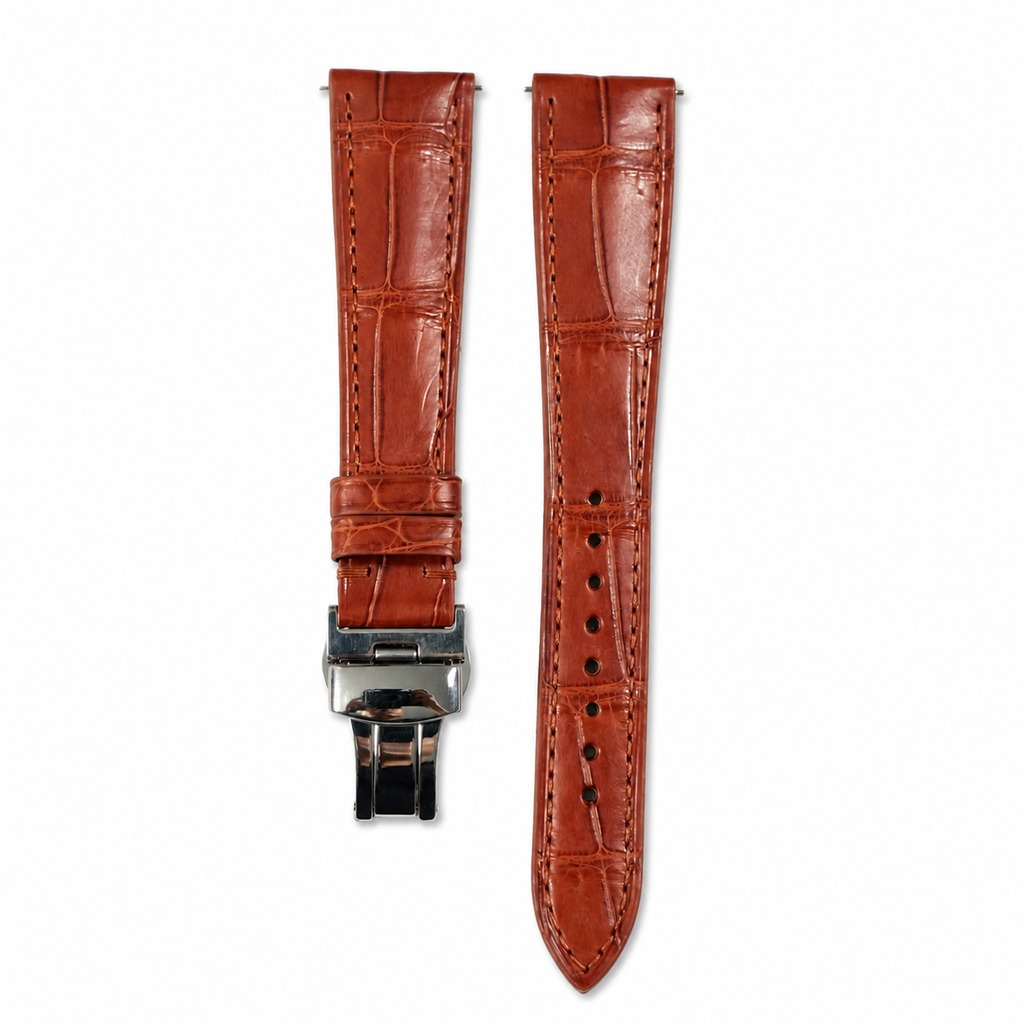 Cognac Red Brown Alligator Leather Watch Strap