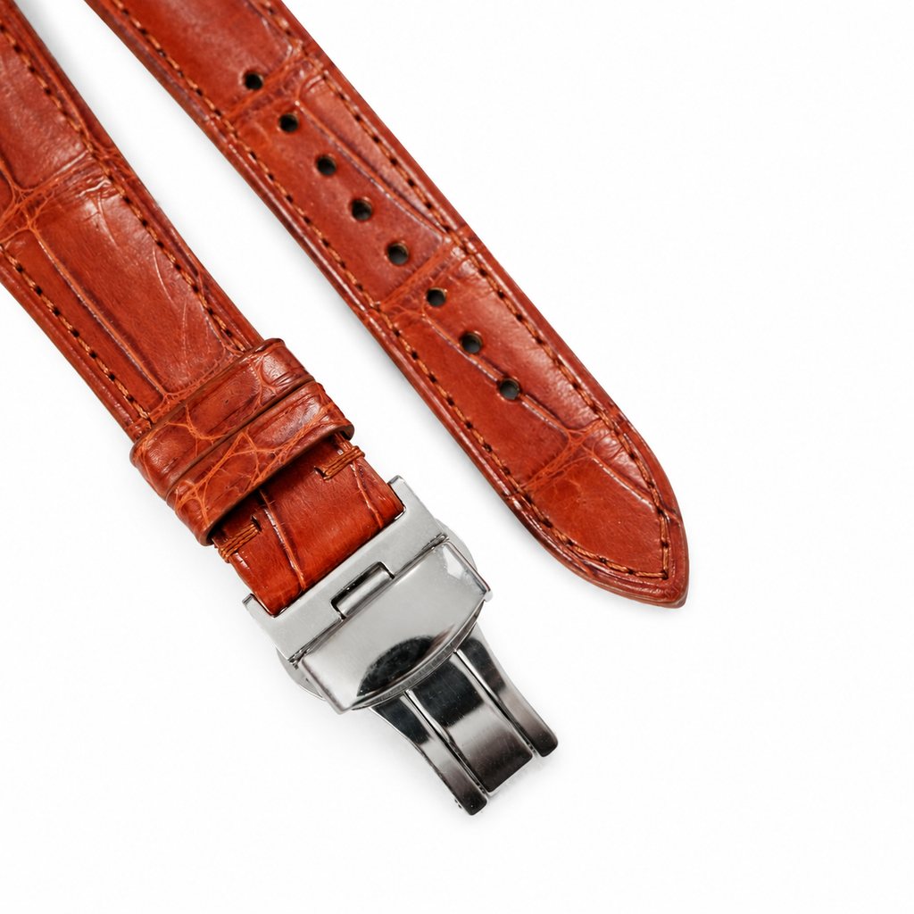 Cognac Red Brown Alligator Leather Watch Strap