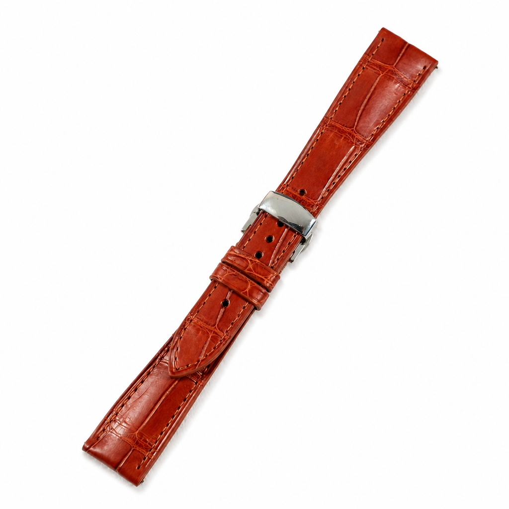 Cognac Red Brown Alligator Leather Watch Strap