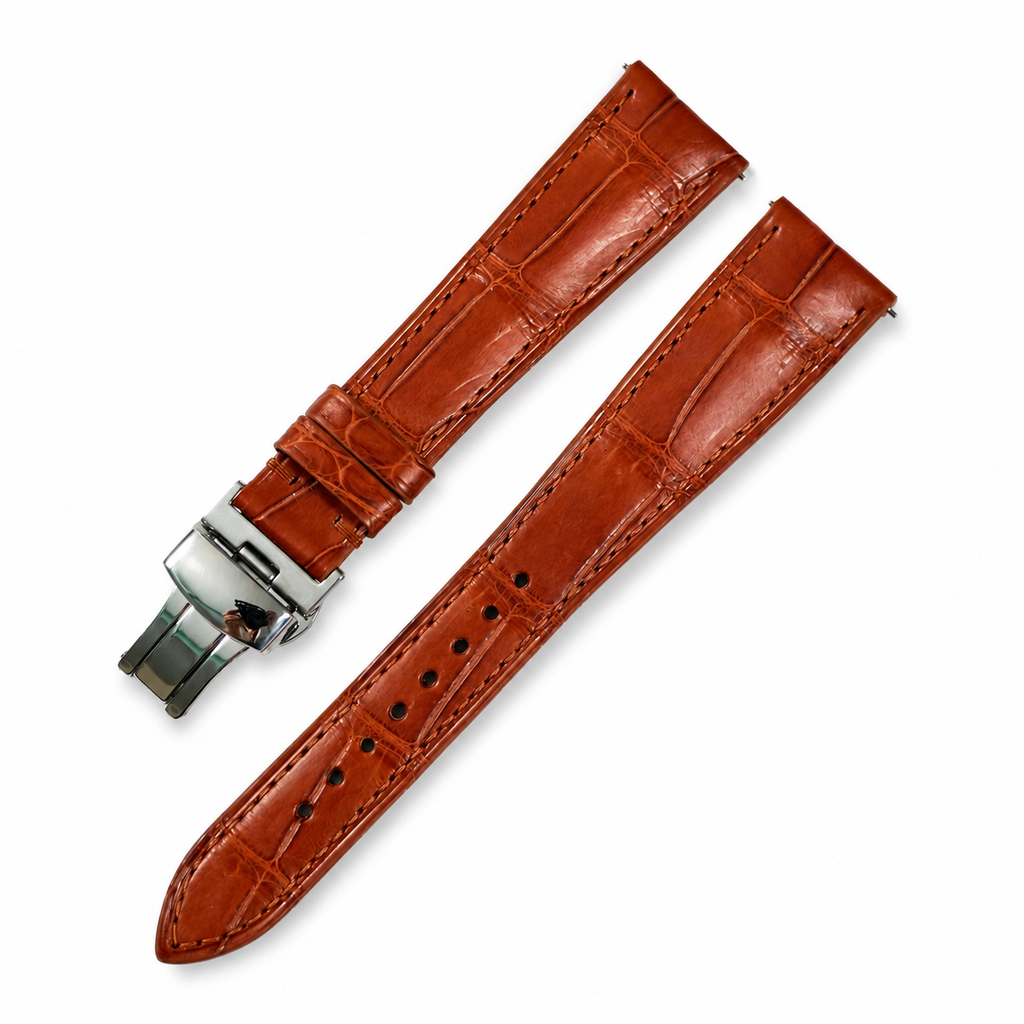 Cognac Red Brown Alligator Leather Watch Strap