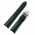 Curved End Black Turquoise Racing Holes Rally Epsom Leather Watch Strap
