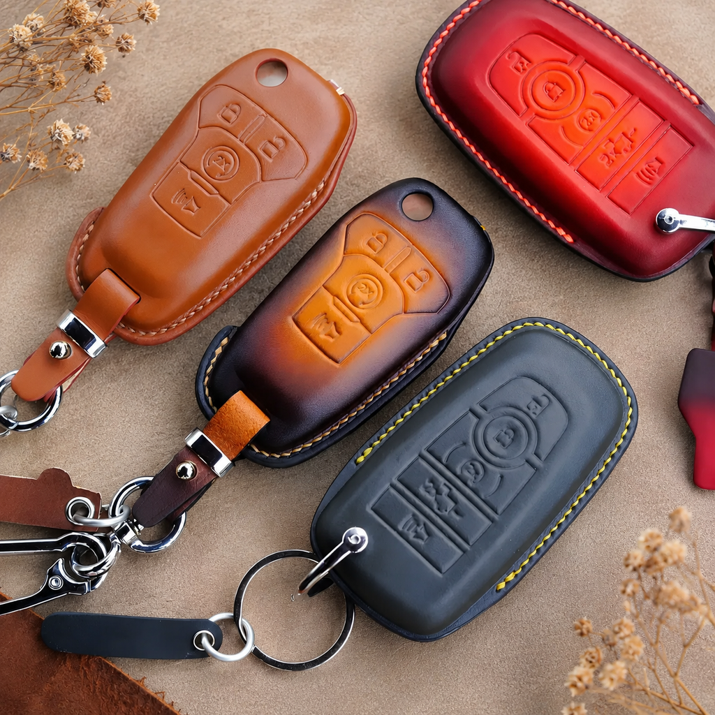 Custom Leather Key Fob Cover Compatible with Ford F-150, Raptor, Tremor and Explorer