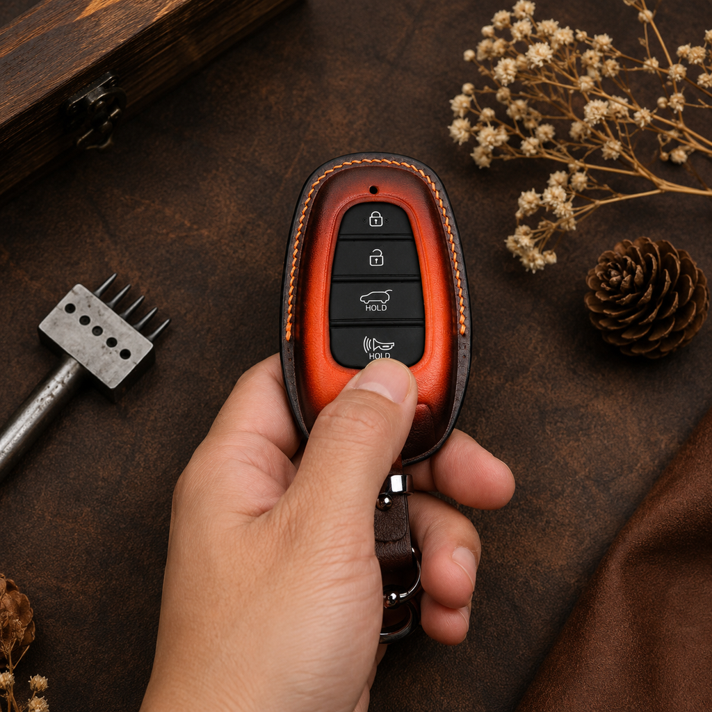 Custom Leather Key Fob Cover Compatible with Hyundai NEXO, IONIQ 5, IONIQ 6
