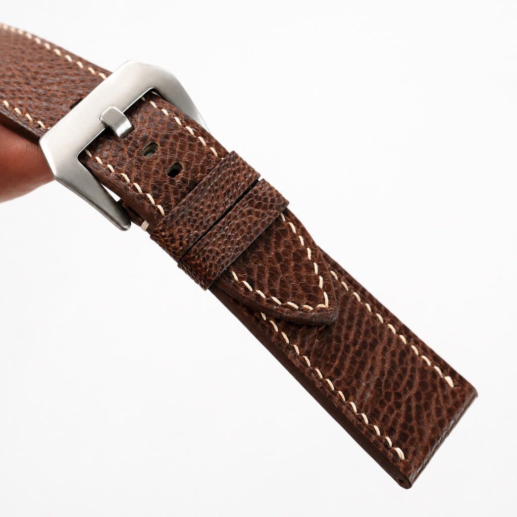Dark Brown Ostrich Leg Leather Watch Strap