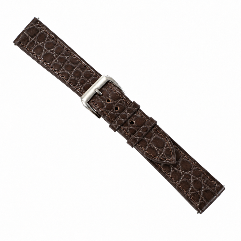 Dark Chocolate Brown Small Round Scale Alligator Leather Watch Strap