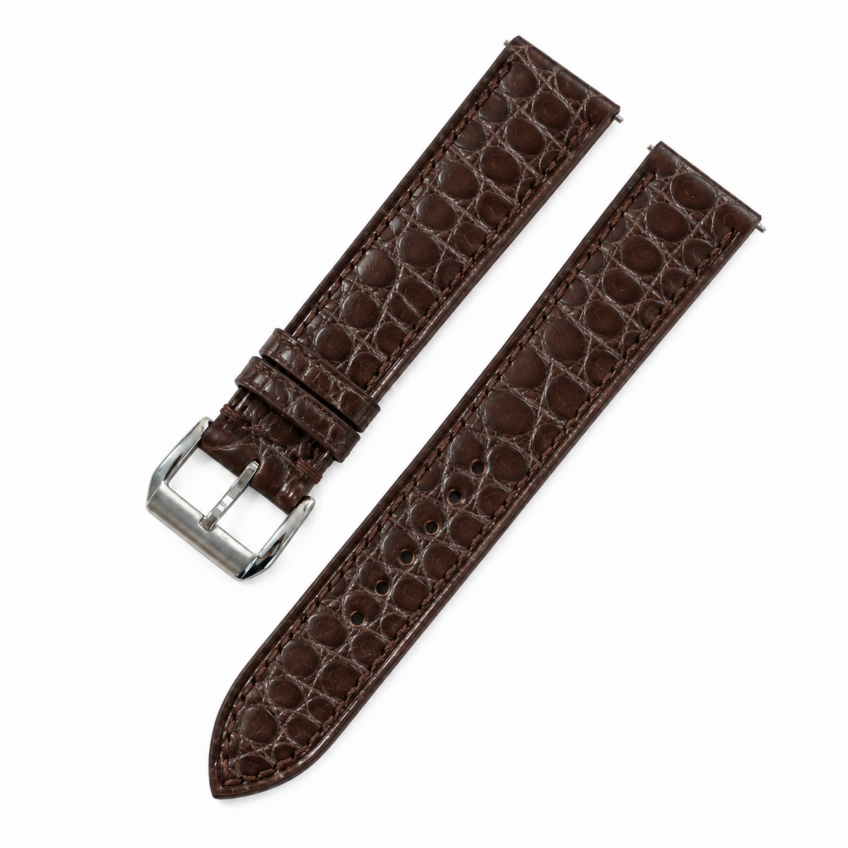 Dark Chocolate Brown Small Round Scale Alligator Leather Watch Strap