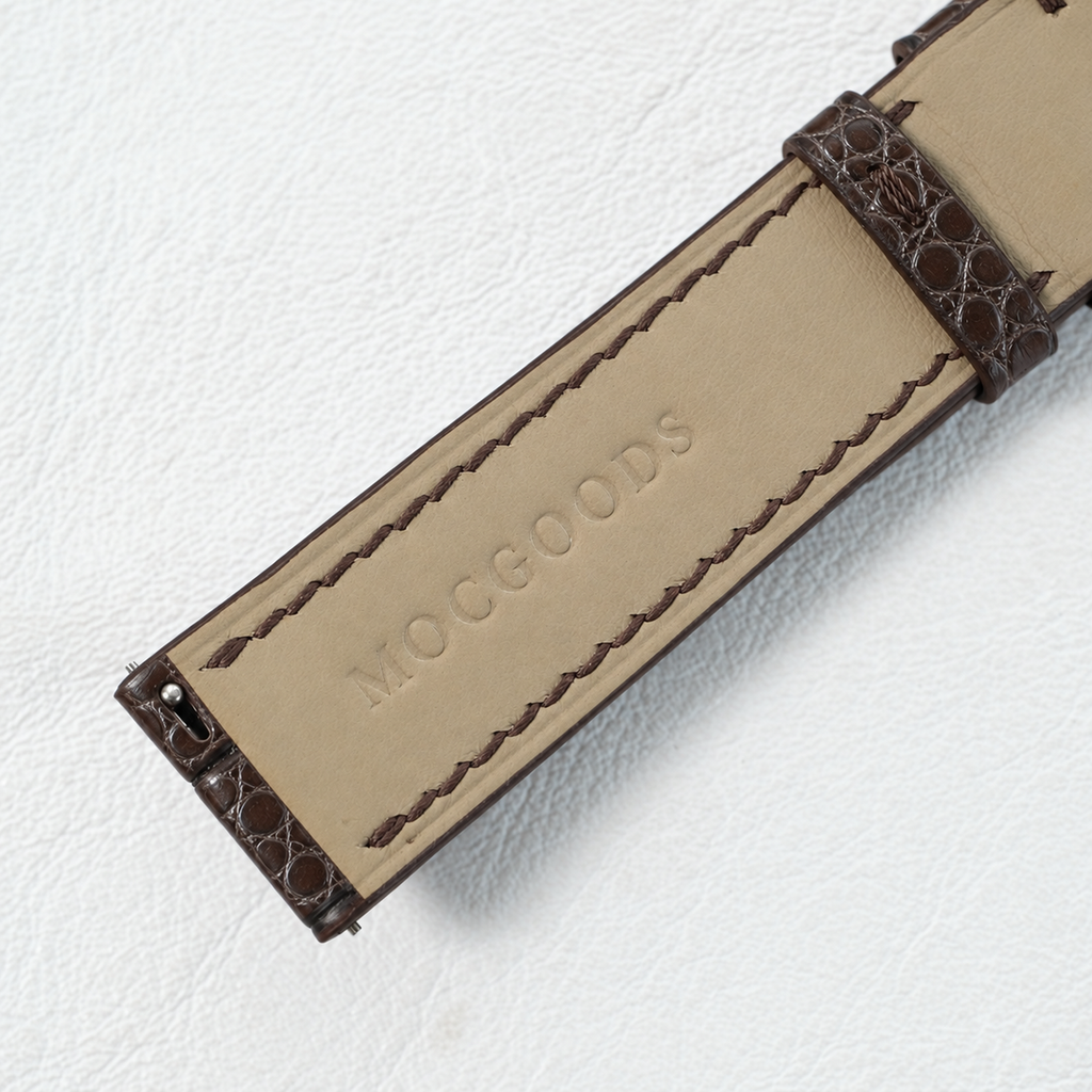 Dark Chocolate Brown Small Round Scale Alligator Leather Watch Strap