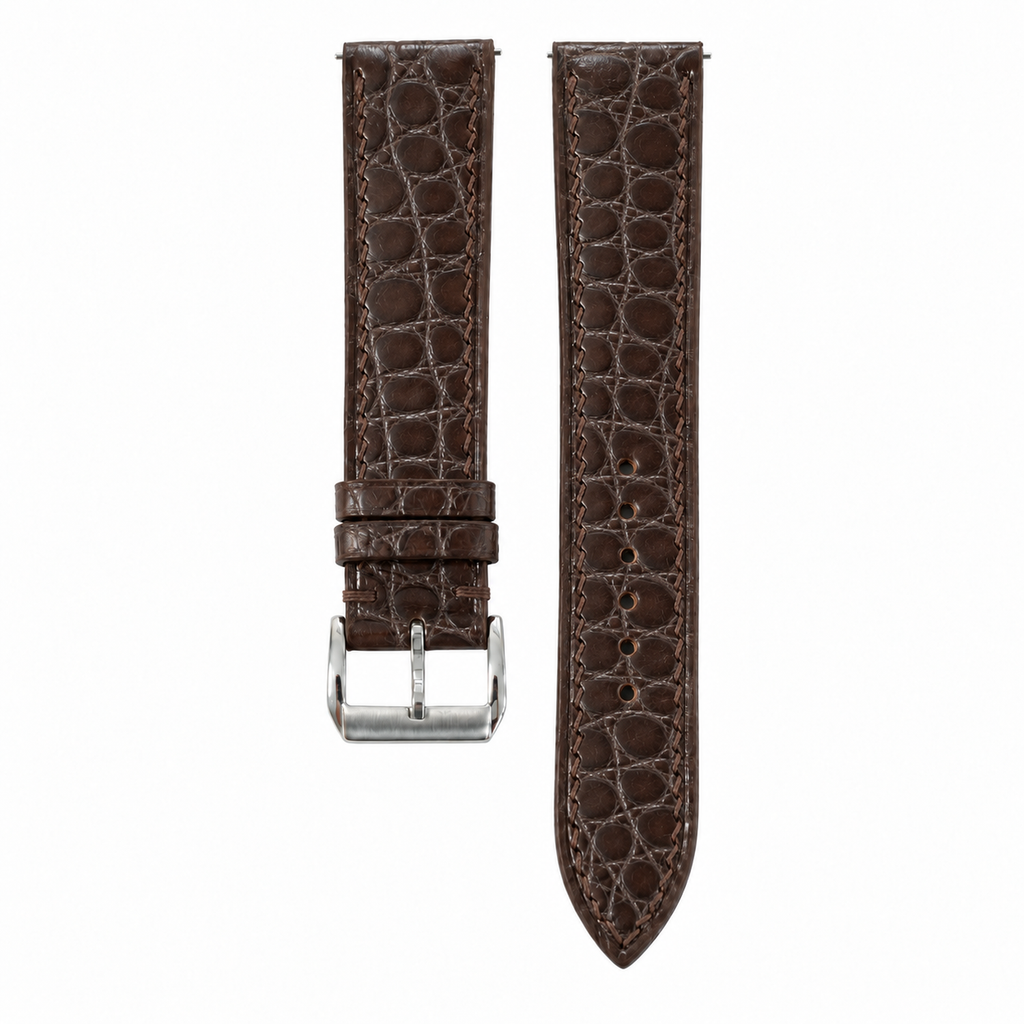 Dark Chocolate Brown Small Round Scale Alligator Leather Watch Strap