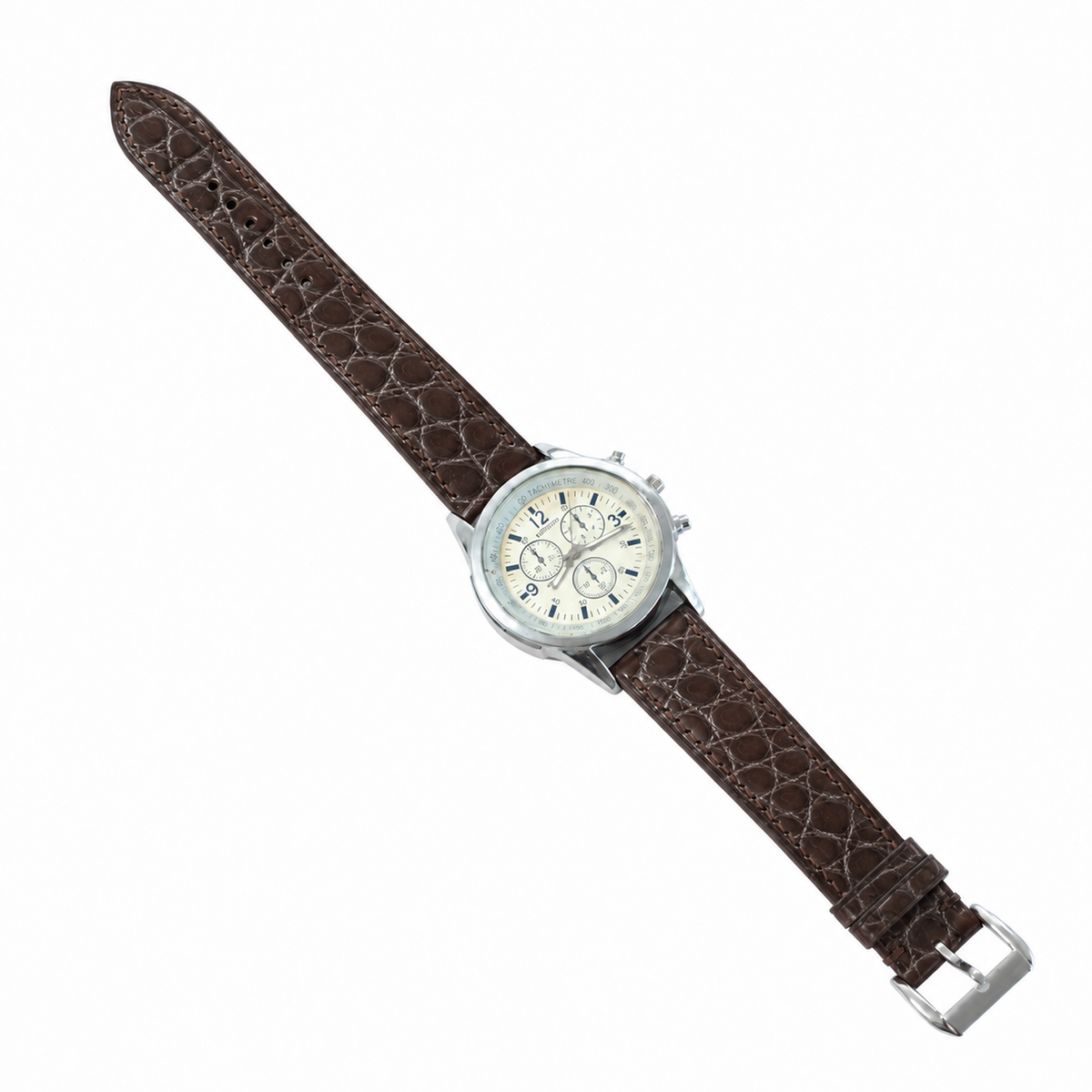 Dark Chocolate Brown Small Round Scale Alligator Leather Watch Strap