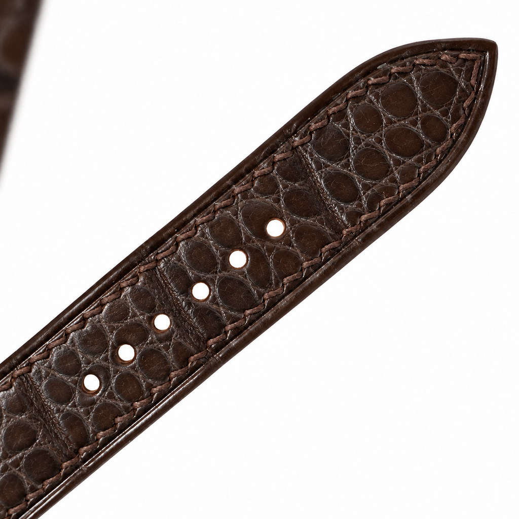 Dark Chocolate Brown Small Round Scale Alligator Leather Watch Strap