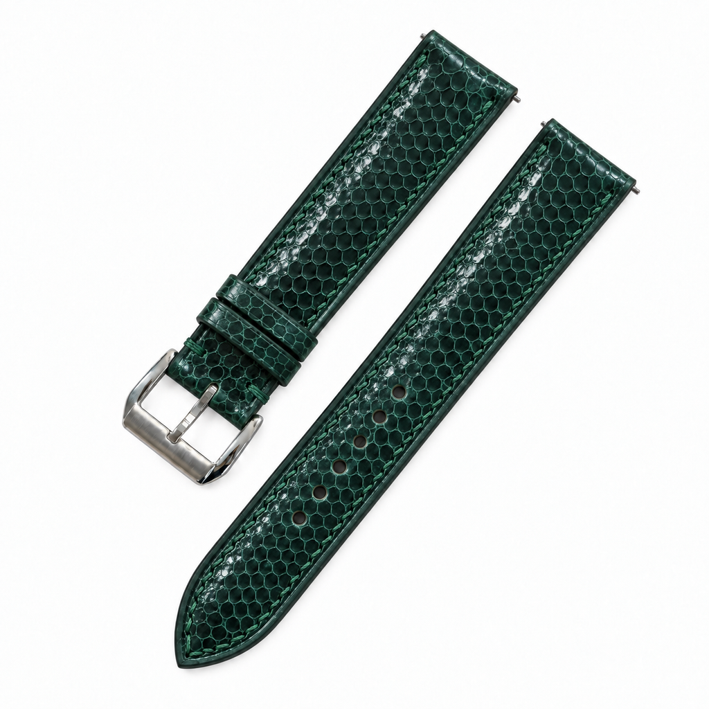 Dark Teal Green Sea Snake Leather Watch Strap