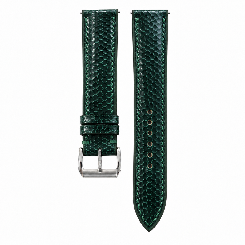 Dark Teal Green Sea Snake Leather Watch Strap