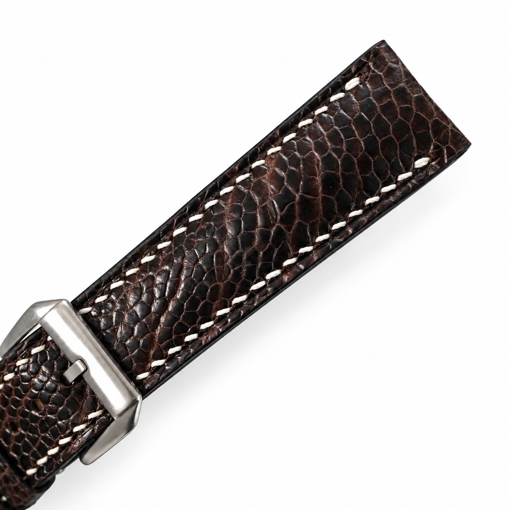 Nicotine Brown Small Scale Ostrich Leg Leather Watch Strap