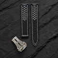 Deployant Black White Racing Holes Rally Epsom Leather Watch Strap