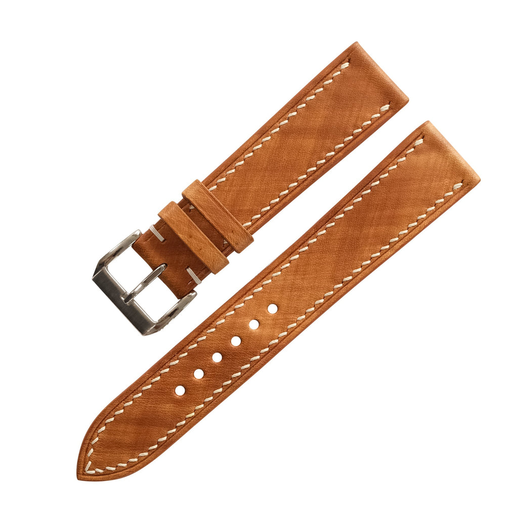 Diamond Basket Weave Tan Patina Vegetable Tanned Leather Watch Strap