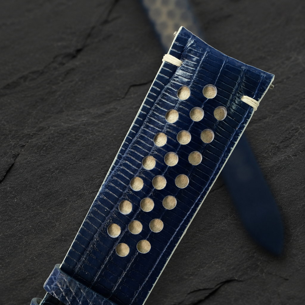 Navy and Cream Racing Holes Rally Lizard Leather Watch Strap