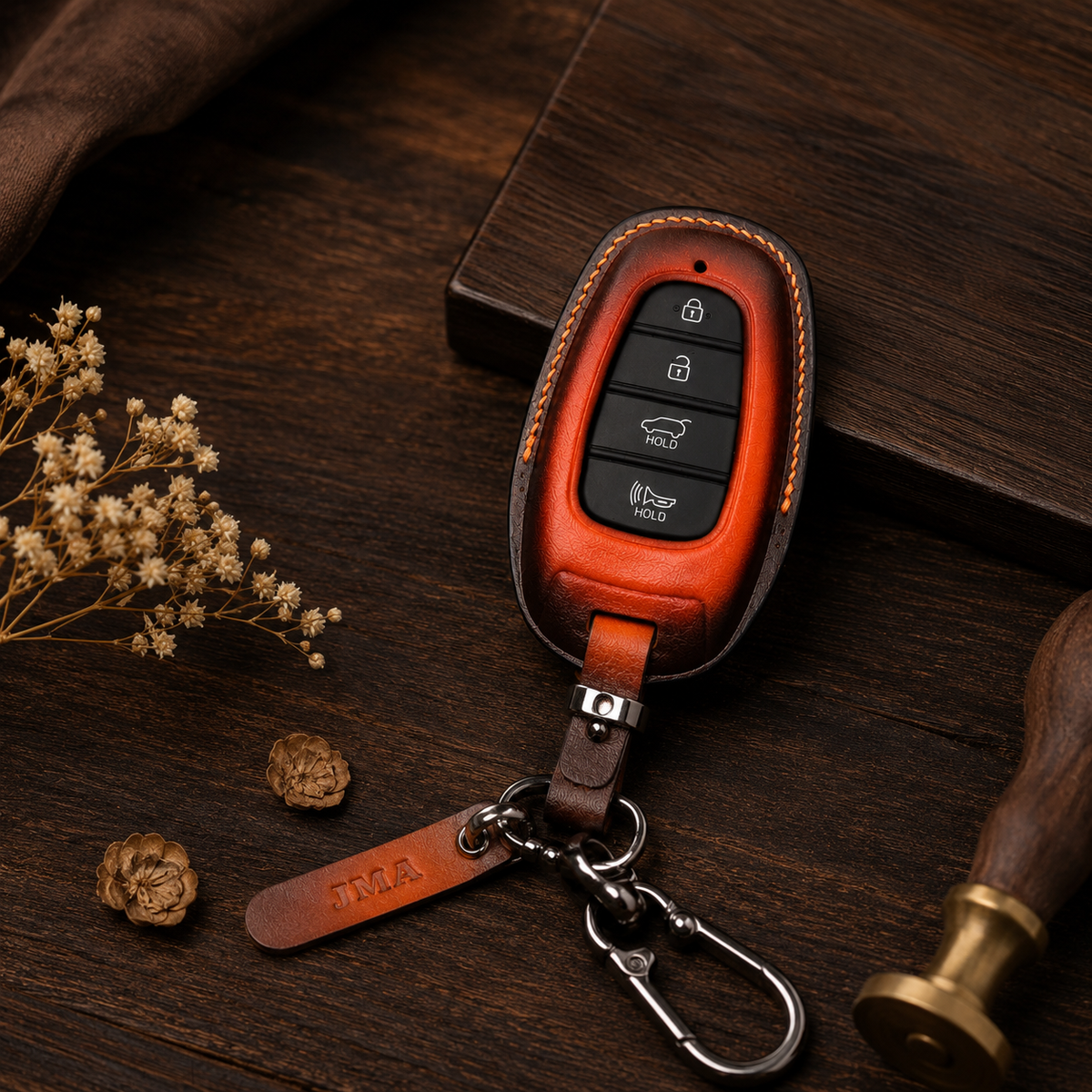 Custom Leather Key Fob Cover Compatible with Hyundai NEXO, IONIQ 5, IONIQ 6