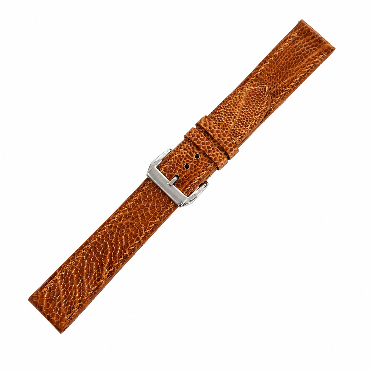 Flat Golden Cognac Ostrich Leg Leather Watch Strap