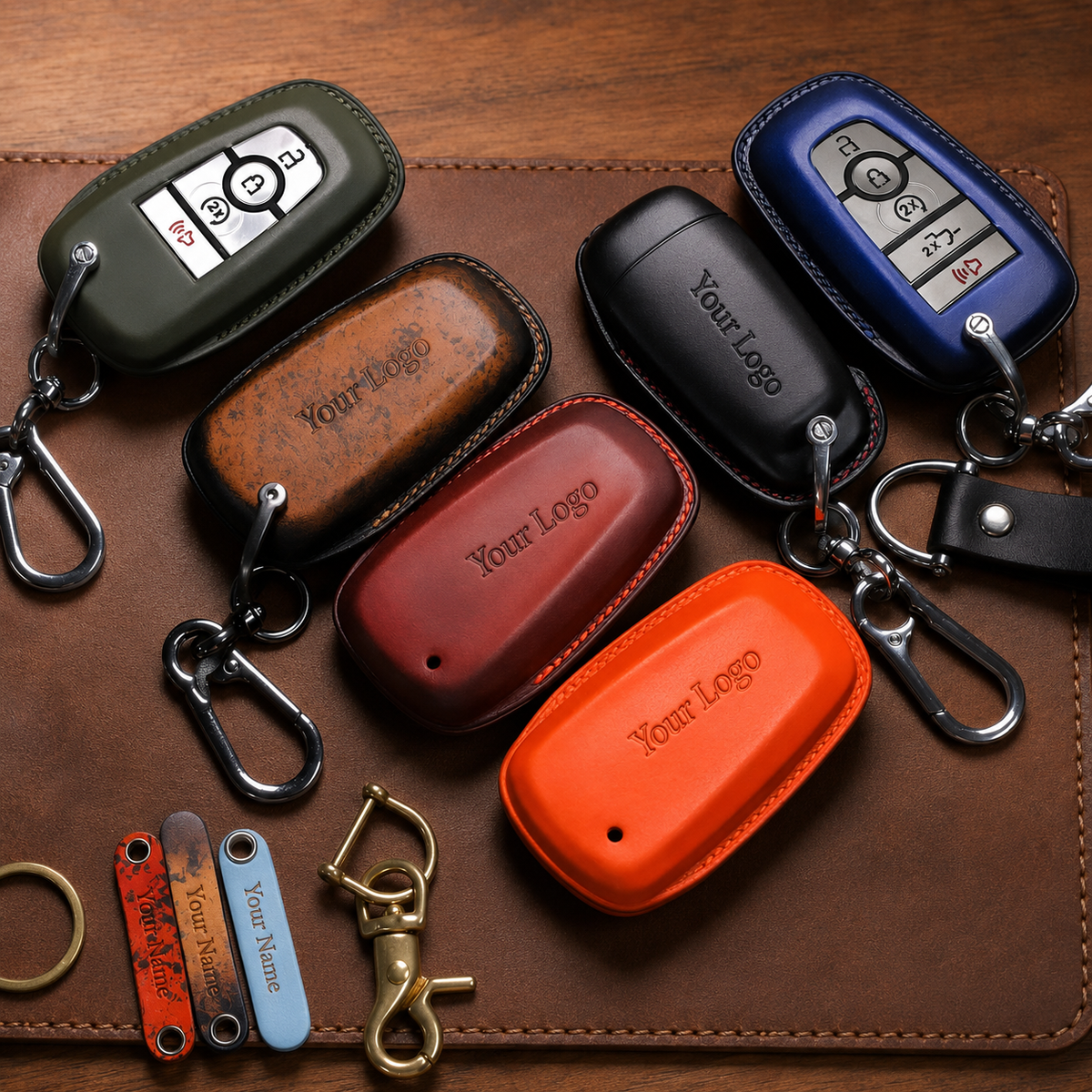 Custom Leather Key Fob Cover Compatible with Ford F-150