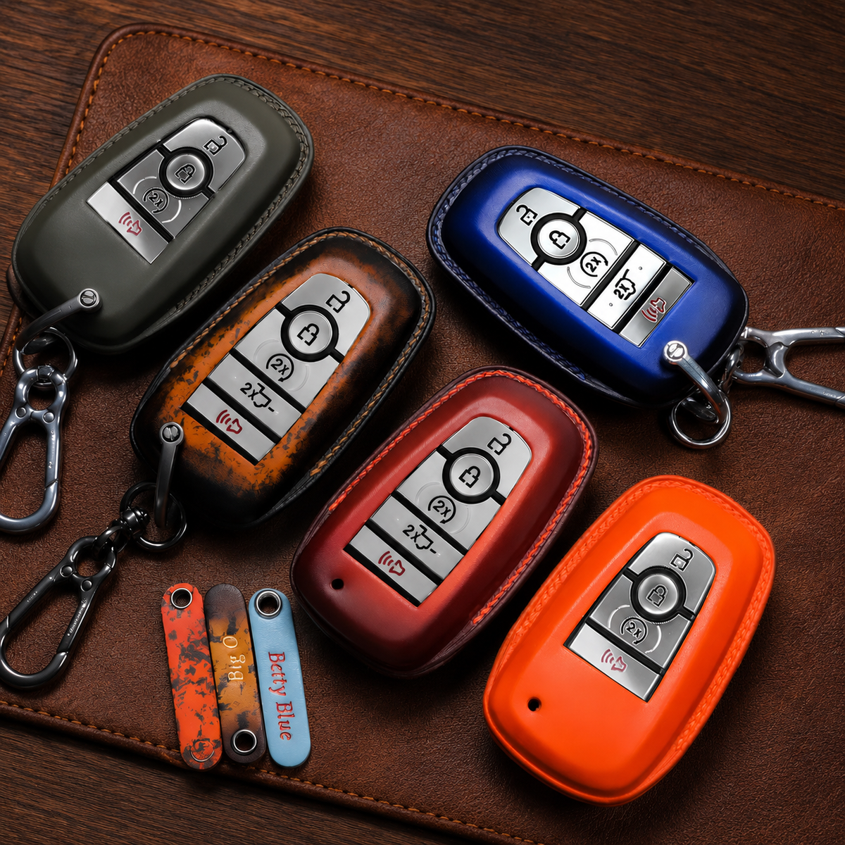 Custom Leather Key Fob Cover Compatible with Ford F-150