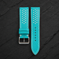 Turquoise and White Racing Small Holes Rally Epsom Leather Watch Strap
