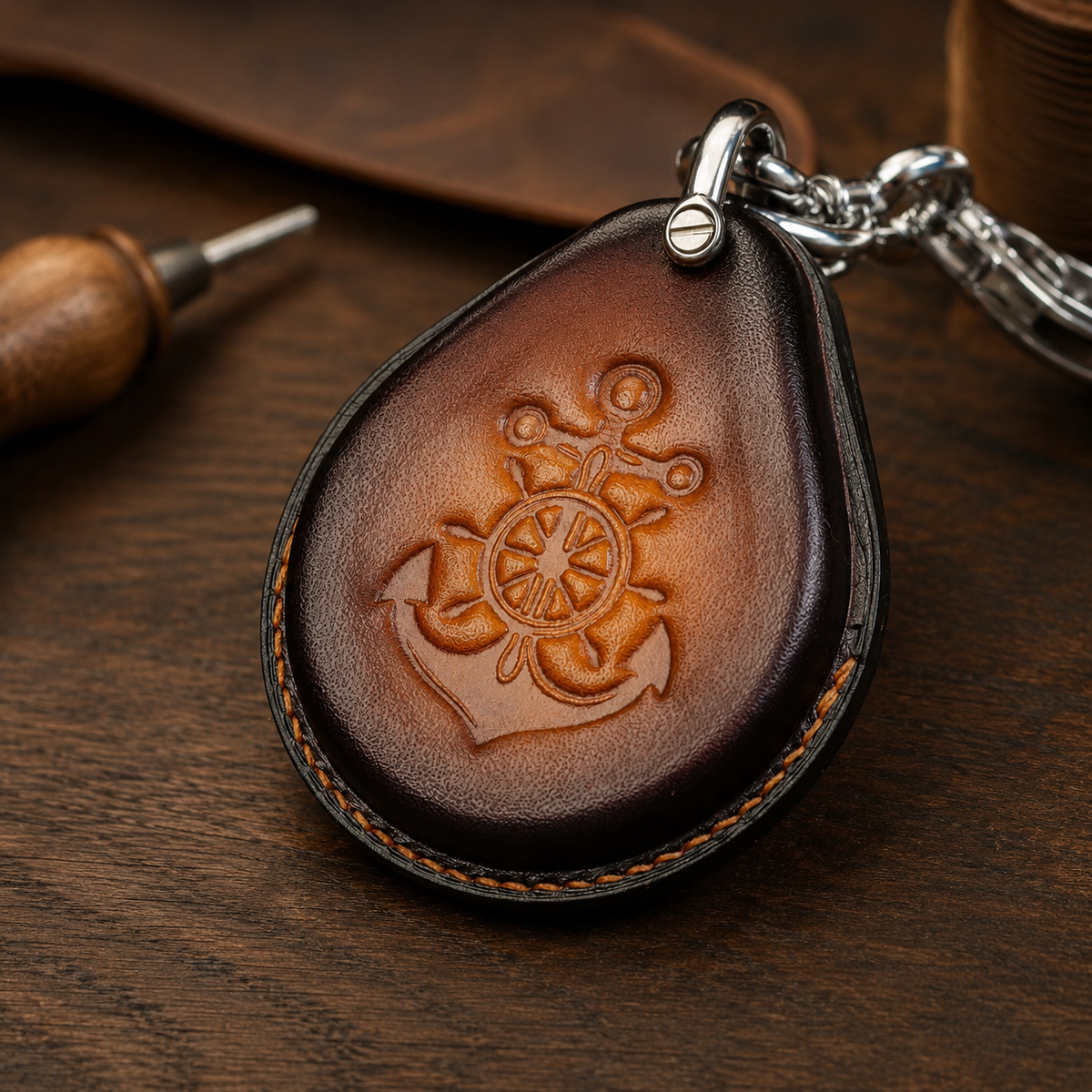 Custom Leather Key Fob Cover Compatible with Harley-Davidson Low Rider