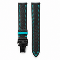 Black Togo Turquoise Double Stitch Leather Watch Strap