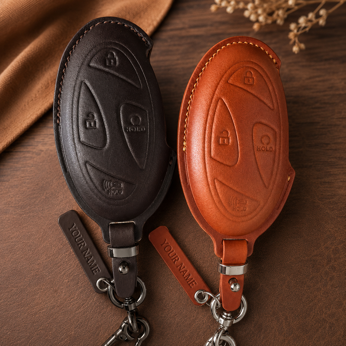 Custom Leather Key Fob Cover Compatible with Hyundai Tucson, Santa Fe, IONIQ 5, IONIQ 6