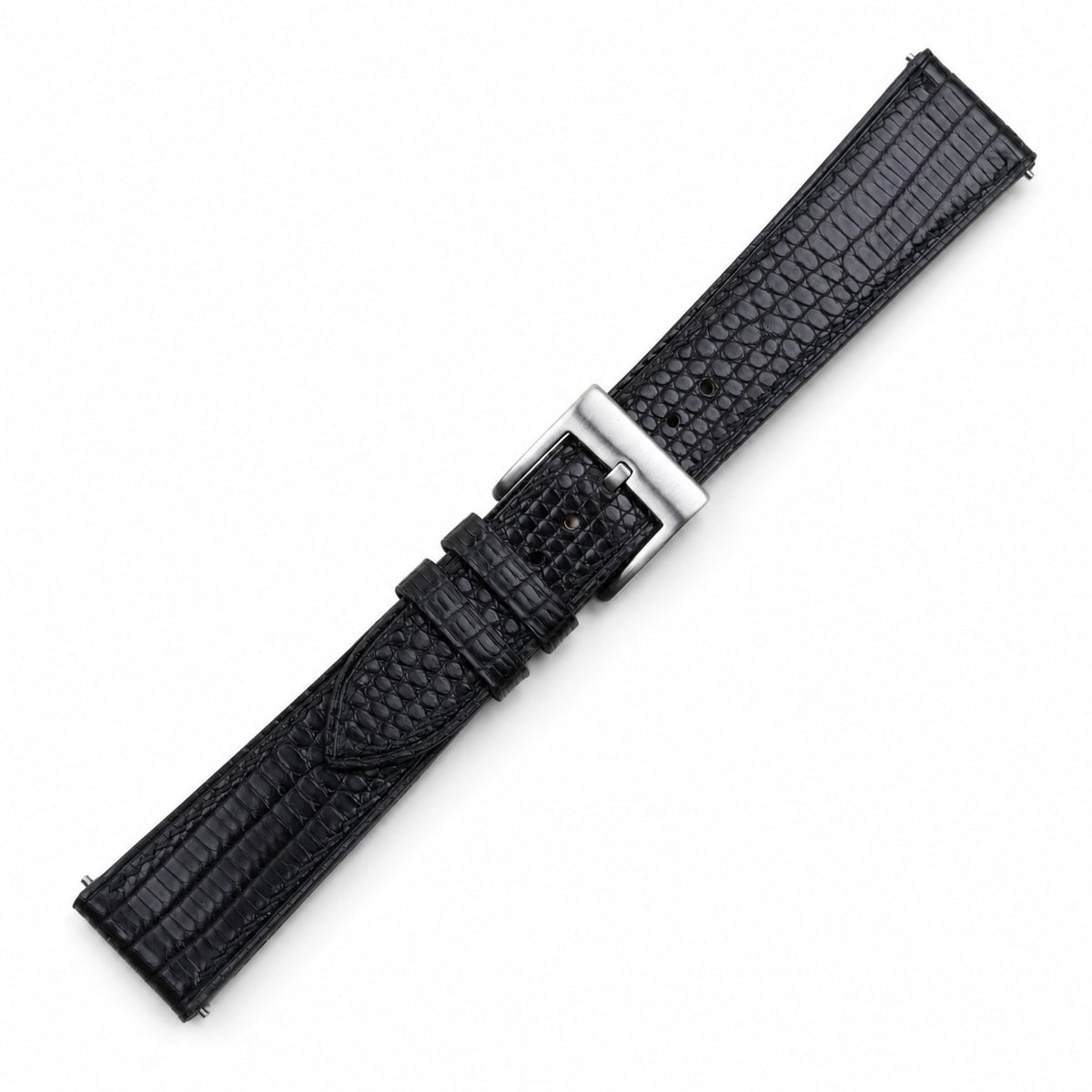 Flat Black Lizard Leather Watch Strap - Black Stitch