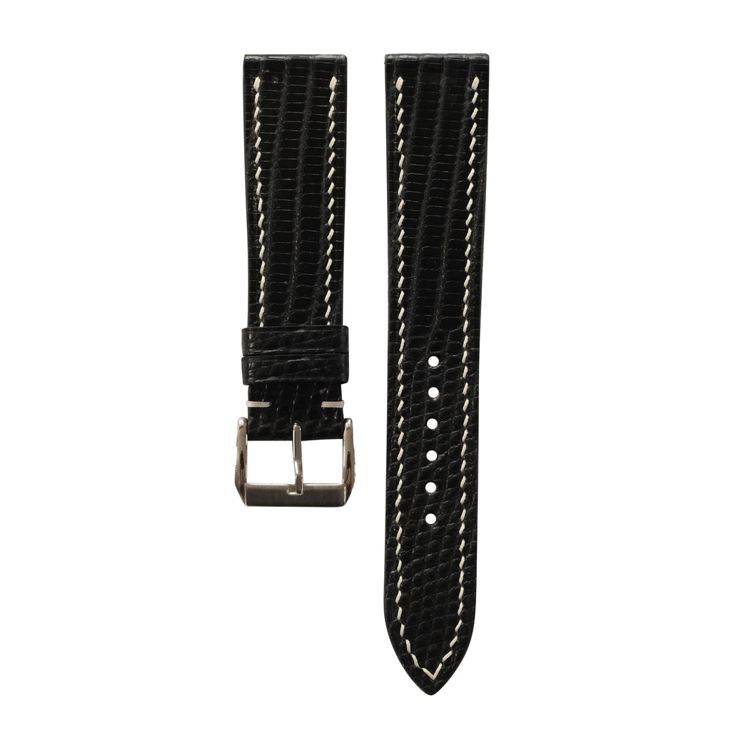 Flat Black Lizard Leather Watch Strap