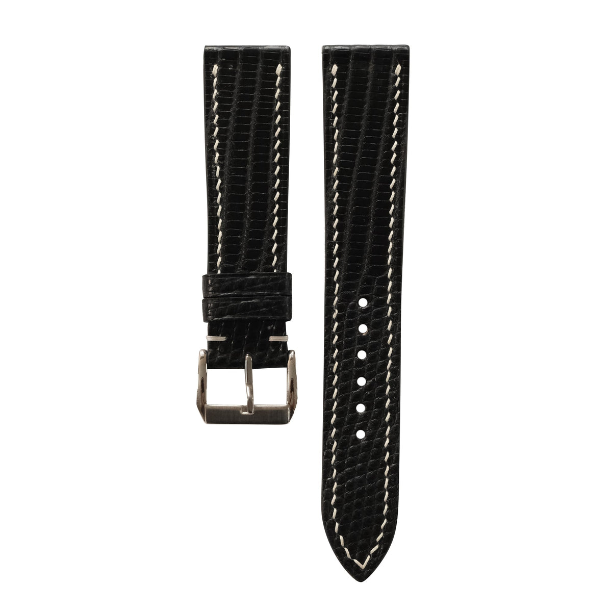 Flat Black Lizard Leather Watch Strap