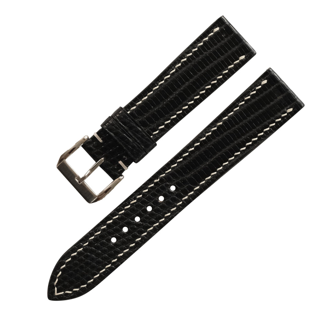 Flat Black Lizard Leather Watch Strap