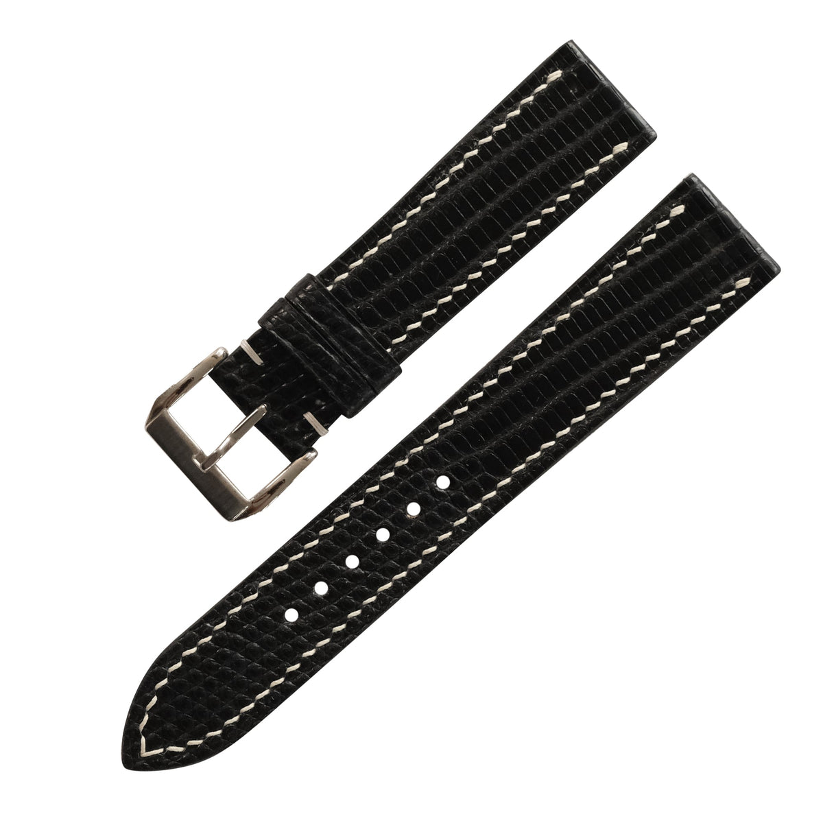 Flat Black Lizard Leather Watch Strap