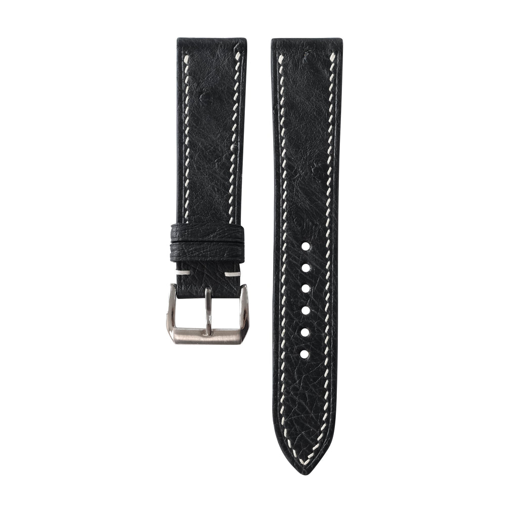 Flat Black Ostrich Leather Watch Strap