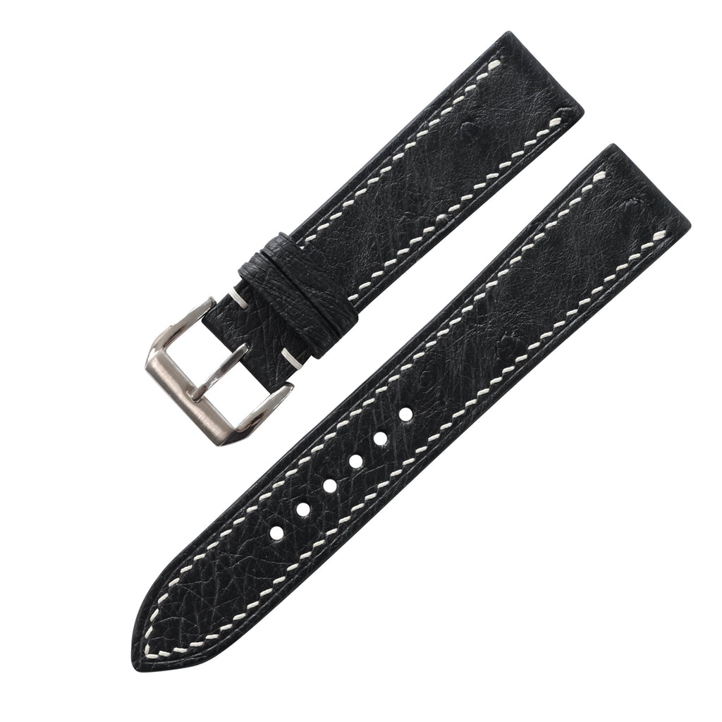 Flat Black Ostrich Leather Watch Strap