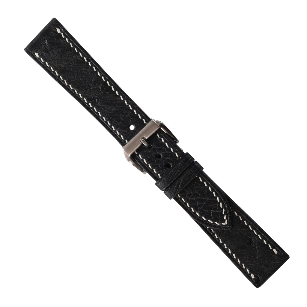 Flat Black Ostrich Leather Watch Strap